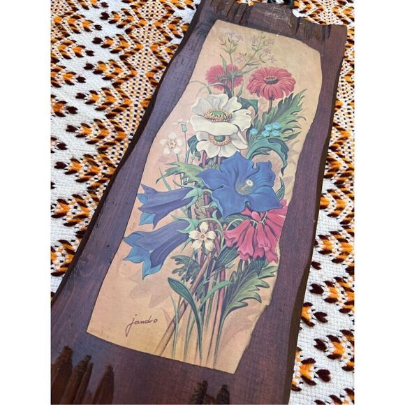 Vintage MCM Wooden Floral Art Plaques - Picture 8 of 9